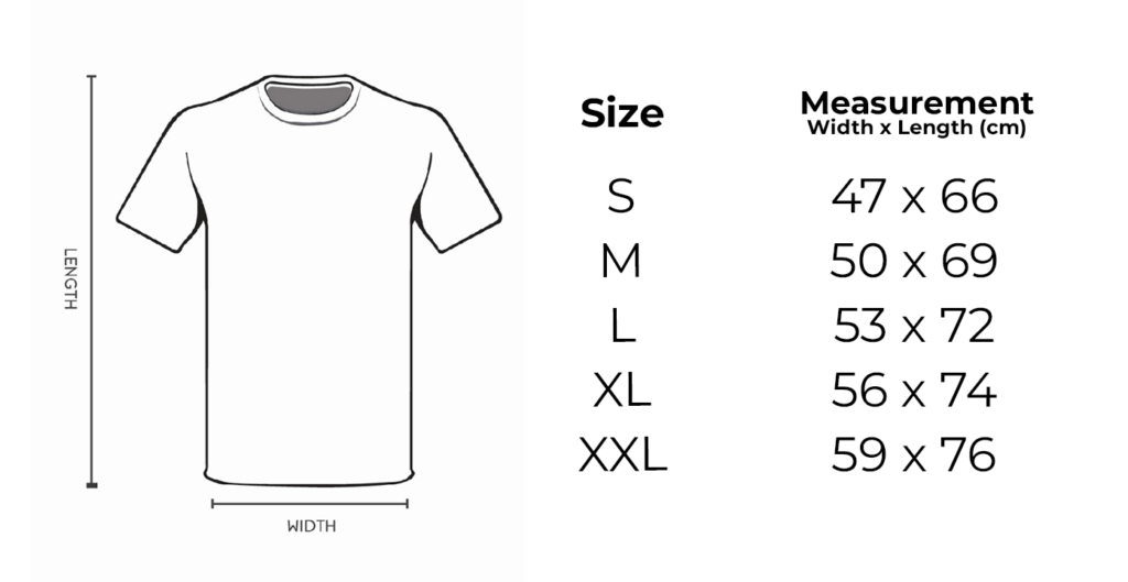 Project Dive Roll T-shirt Size Chart